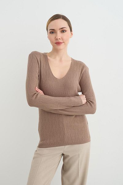 Dilvin 10708 V-Neck Sequined Soft Textured Thin Knitwear Sweater