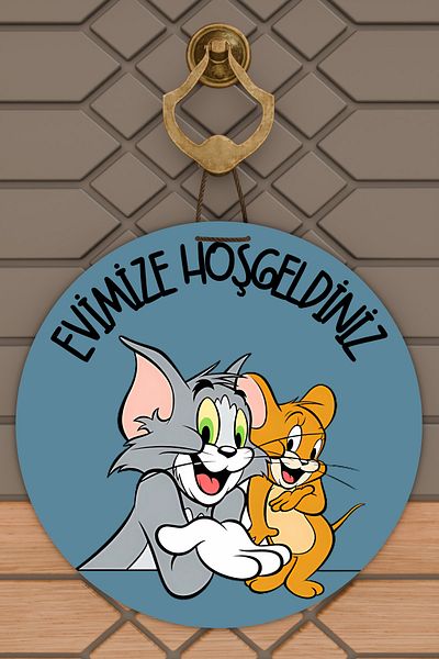 Dormot Home Modern Door Ornament Blue Tom and Jerry Welcome Outdoor Door Ornament