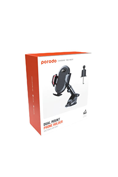 porodo حامل سيارة عالمي قابل للدوران 360 درجة من ABS+Silicone - أسود