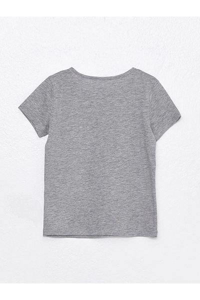 LC Waikiki Lcw Eco Gray Crew Neck Printed Short Sleeve Girl's T-Shirt
