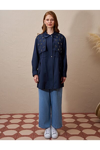 Kayra Κεντημένο καπάκι με κορδόνι στη μέση σκούρο μπλε ναυτικό