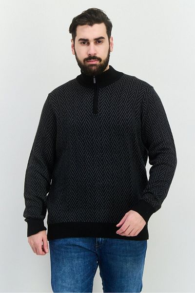 Perry Ellis Men Mock Neck Long Sleeve Allover Print Sweatshirt, Black
