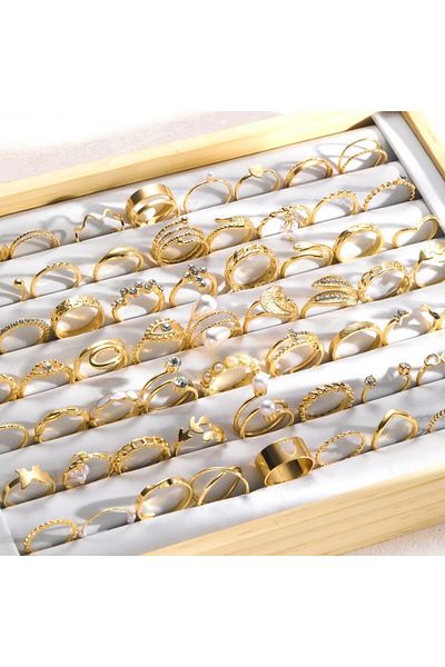5834701 مجموعة من 66 قطعة من الخواتم الهندسية ذات التصميم المعدني العريض اللامع للفتيات والنساء للاستخدام اليومي غير الرسمي