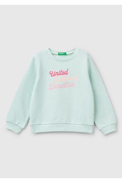 United Colors of Benetton Суитшърт с кръгло деколте и лого на Benetton в аквамариново зелено за момичета