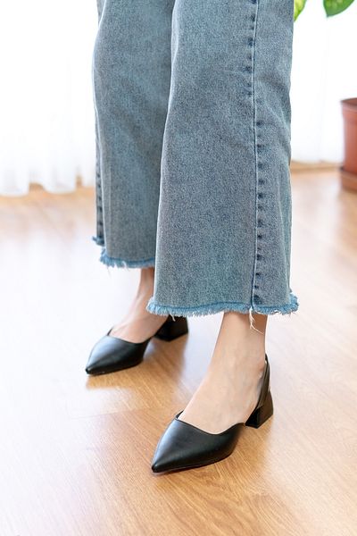 DİVOLYA Button Black (4 cm Heels) Pointed Toe Heeled Shoes
