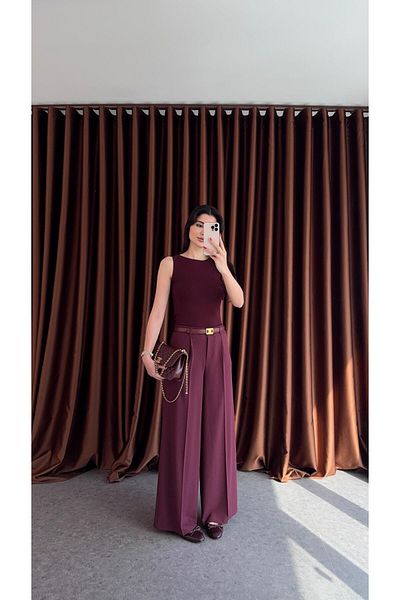 HAZELANNA Plum Premium Palazzo Trousers