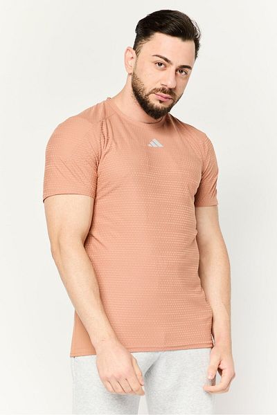 adidas Men Sportswear Fit Short Sleeves Running T-shirt, Tan