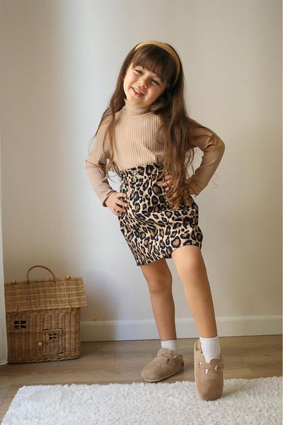 Elidabutik Leopard Print Skirt Brown Stretchy Bodysuit