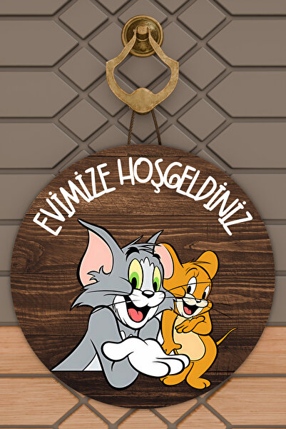 Dormot Home Modern Kapı Süsü Ahşap Tom ve Jerry Karşılama Dış Mekan Kapı Süsü
