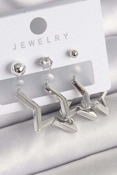 SeyCey.co Brass Gold Color Star Model Zircon Stone Topcuk Detail Women's Earring Set