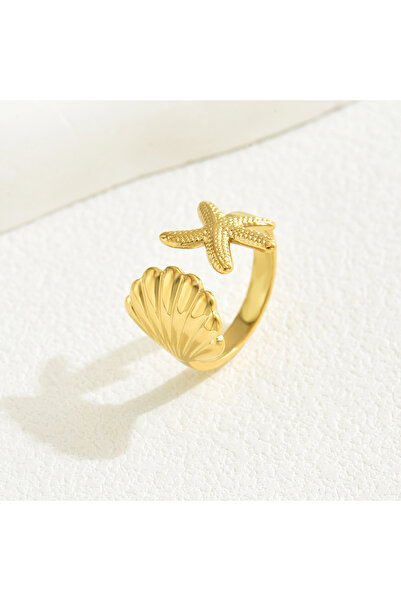 Choice خاتم مفتوح على شكل نجم البحر من المعدن باللون الذهبي JZ1225-1 للنساء ب...