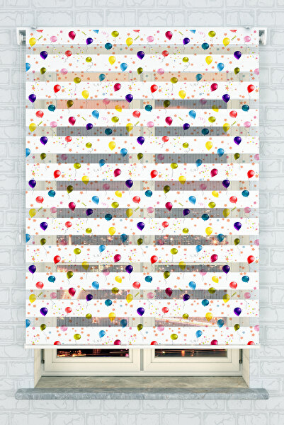 akel collection Çocuk Odası Renkli Balonlar Desenli Baskılı Zebra Stor Perde