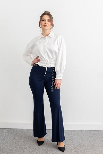TUĞBA ERGÜL 3043 Scuba Chain Belted Trousers