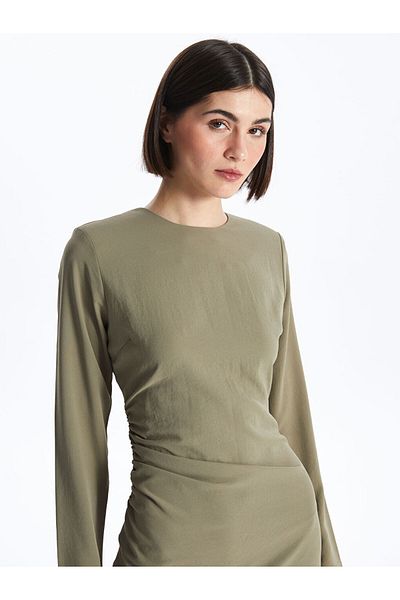LC Waikiki Lcw Crew Neck Solid Long Sleeve Women's Dress Fast Fashion