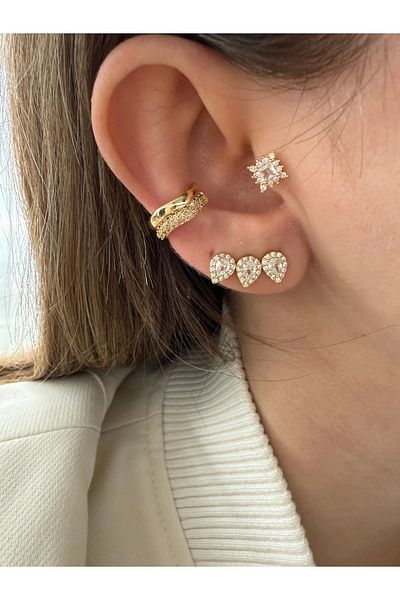 Pinery Jewels 2 Row Zircon Cubic Zirconia Brass Plated Women's Cartilage Earrings