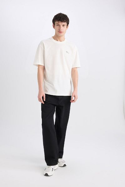 DeFacto 100% Cotton Boxy Fit Crew Neck Back Printed Short Sleeve T-Shirt E0910Ax25Sm