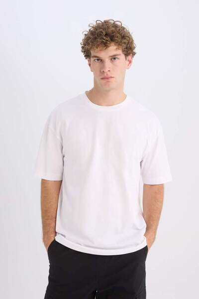 DeFacto Tricou 100% bumbac, cu croială în formă de box, cu decolteu, simplu, simplu, cu mânecă scurtă D6070ax25sp