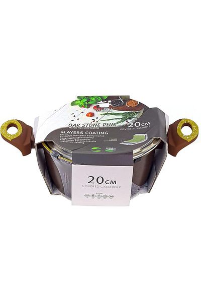 Winds Trading WILSON Oak Stone Aluminum Casserole with Lid, Non-Stick Marble Granite Coating, 20cm Stock Pot