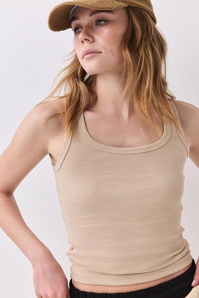 Trendiz Women's Ribbed Look Thick Strap Undershirt Beige 9012