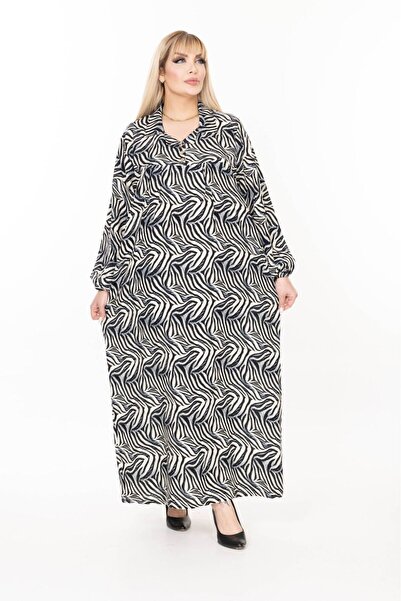 mervemoda γυναικείο μακρυμάνικο plus size υφαντό καλοκαιρινό μακρυμάνικο φόρεμα