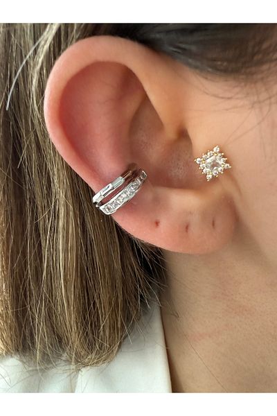 Pinery Jewels 2 Row Square Zircon Cubic Zirconia Brass Plated Women's Cartilage Earrings