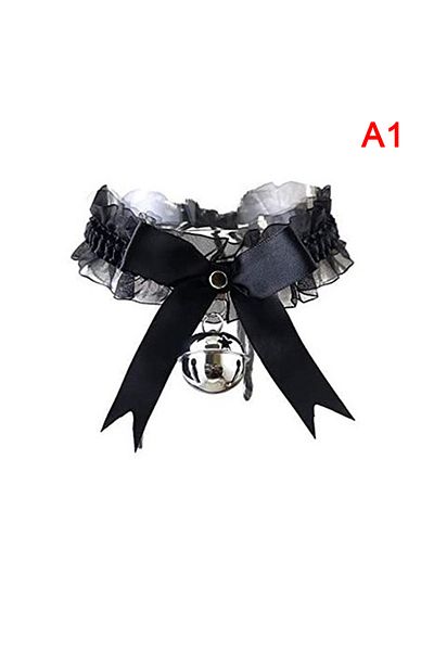 KvJJL Black New Adjustable Lace Choker With Bell Sweet Cute Gothic Choker Necklaces Collar For Women Girls
