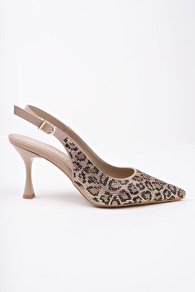 MUGGO MİNDİGHT Pantofi de seară clasici cu toc pentru femei, cu vârf ascuțit, leopard, cu spatele deschis