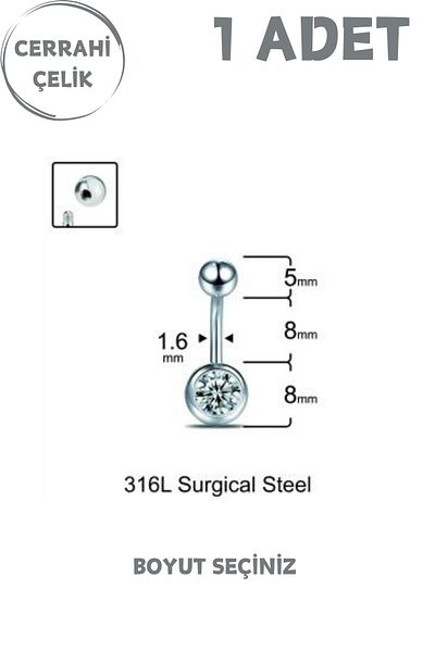 Blisse Piercing Female Single Stone Surgical Steel Navel Piercing