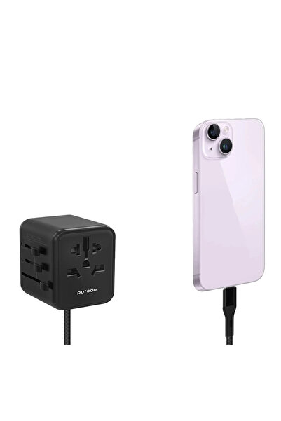 porodo محول سفر عالمي مزدوج بمنفذ USB-A بقوة 2.4 أمبير - أسود