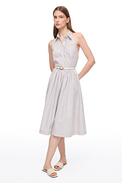 Perspective Φόρεμα με ρίγες κάτω από το γόνατο, κανονική εφαρμογή, λευκό βιζόν