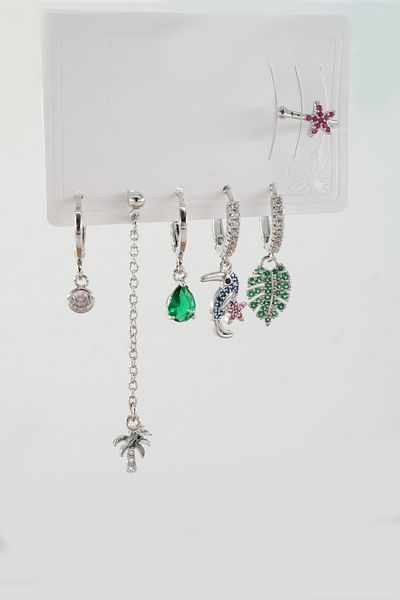 ARTEMİSİA Women's Vip Series Antiallergenic Mixed Figured Zircon Stone 6-Piece Earring Set