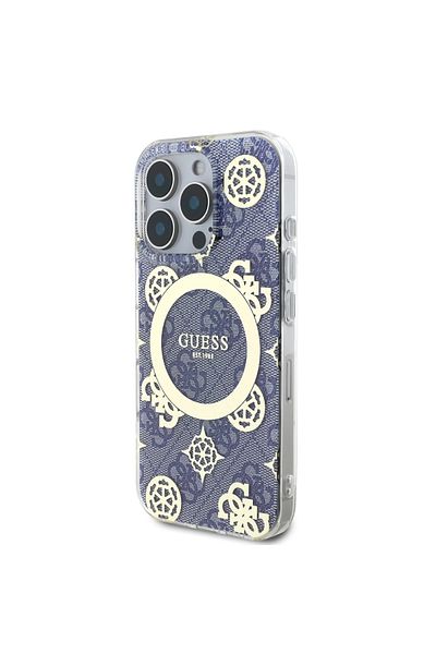 CG Mobile Guess Magsafe Iml 4G Design Hard Case With Peony For iPhone 16 Pro - Blue
