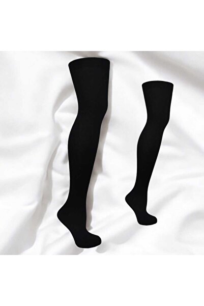 HAYEL 1 чифт обикновени черни дамски чорапи над коляното, висококачествени, стилни, от пениран памук, удобни