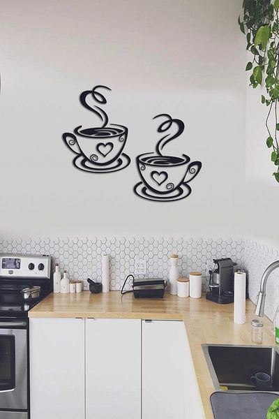 NT Handmade Black Wooden Coffee Cups Wall Decor 20x26 cm Mdf Table for Kitchen Coffee Corner