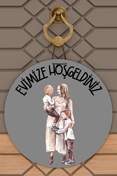 Dormot Home Modern Door Ornament Gray Two Children Mother Family Outdoor Door...