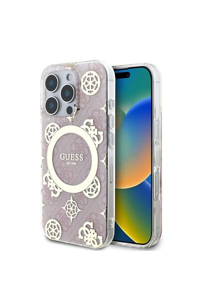 CG Mobile Guess Magsafe Iml 4G Design Hard Case With Peony For iPhone 16 Pro - Pink