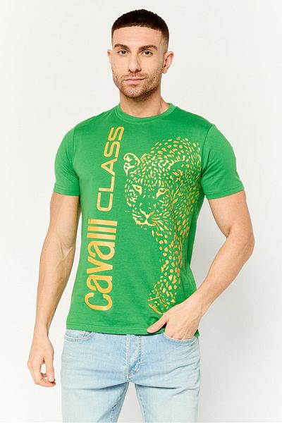 Cavalli Class Men Crew Neck Short Sleeve Graphic Print T-shirt, Green