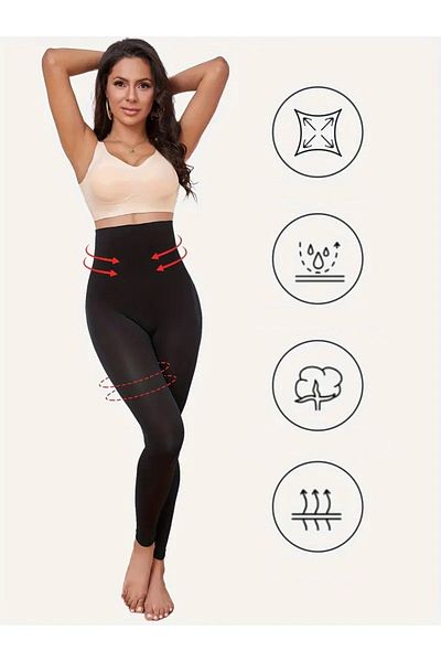MİSTİRİK Mienmis Anti-Slip Abdominal and Belly Effective Double Silicone Stripe Corset Leggings Black Color