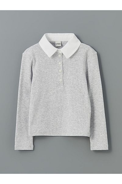 LC Waikiki Lcw Kids Gray Polo Neck Girl's Crop T-Shirt