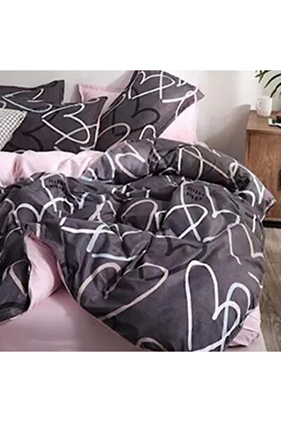 sharpdo طقم غطاء لحاف مزدوج الحجم بتصميم قلب من القطن الرمادي مكون من 6 قطع 200x230 سم