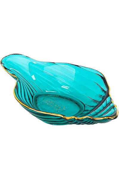 Winds Trading Ocean Starfish Shell Snack Plate, Crystal Clear Glass with Golden Edges (Blue)