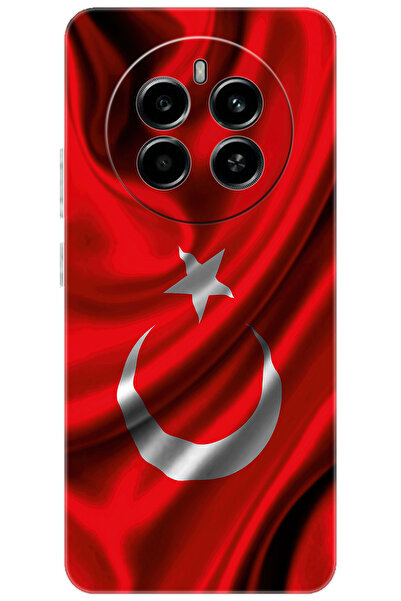 realme 12 4G (RMX3871) Uyumlu Kılıf Desen Baskılı Silikon Dalgalı Türk Bayrağ...