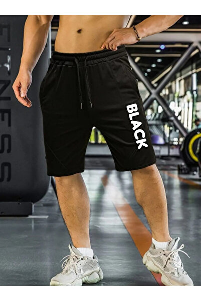TREND ALİSSE Erkek bermuda Spor Şort Cepli Black Baskılı Fitness Gym Şortu
