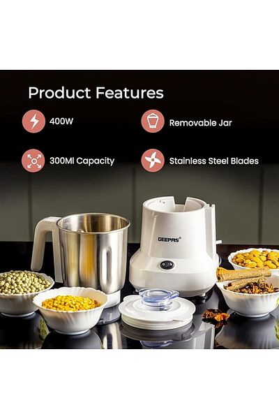 Geepas Coffee Grinder GCG6105, 450W,Stainless Steel Blades for Beans, Spices & Nuts, Large Capacity