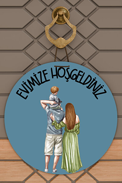 Dormot Home Ornament Modern pentru Ușă Fundal Albastru Copil Spate Mama Tată ...