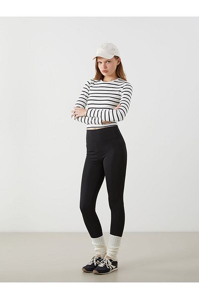 LC Waikiki Xside Ecru Crew Neck Striped Women's Crop