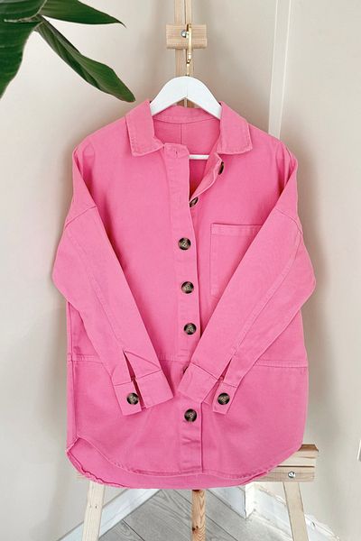 TabaBoutique Jachetă roz din Gabardină cu un singur buzunar TB325