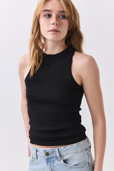 Trendiz Women's Cotton Strappy Halter Neck Basic Tank Top Black 9011