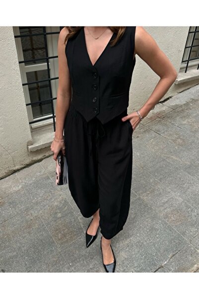 Ekim Store Σετ παντελόνι με διπλό γιλέκο με κουμπιά