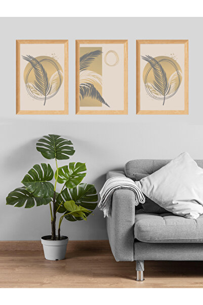 eevren 3 Parça Bohem Tarzı Sanatsal Ahşap Çerçeve Görünümlü Tablo Seti